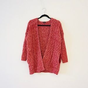 🍒 Cable-Knit Coral Red Cardigan